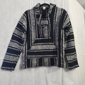 Earthbound Trading Co Sz Small Black Poncho Baha Mexican Hoodie Pullover Molina